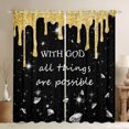 thumbnail image 1 of Homewish Diamonds Blings Kitchen Curtains for Girls, With God All Things Are Possible Print Black Out Curtains Pack of 2 (42x63 Each), Yellow Black, 1 of 5