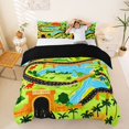 thumbnail image 1 of Homewish Dino Park Map Bedding,Cartoon Wildlife Duvet Cover Full,Green,Black Reversible,3pcs,1 Duvet Cover and 2 Pillowcases, 1 of 6