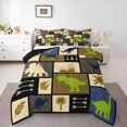 thumbnail image 1 of Homewish Dino Patchwork Grid Queen Comforter Set,Retro Animal Comforter Sets Queen,Beige,Black Reversible,3pcs,1 Comforter and 2 Pillowcases, 1 of 7
