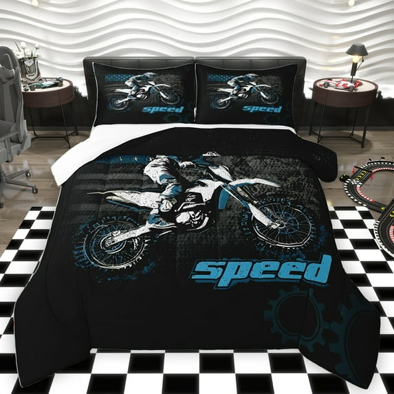 Homewish Dirt Bike Bedding Comforter Set,Speed Motorcycle Motocross Twin Comforter Sets,Extreme Sport Bedding Set For Boy,Microfiber Bedroom Decor,2 Pieces