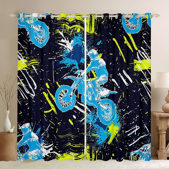 Homewish Dirt Bike Black Out Curtains for Boys Girls,Extreme Sport Curtains Pack of 2 (42x63 Each),Graffiti Splash Bedroom Curtains,Ultra Soft Home Decor