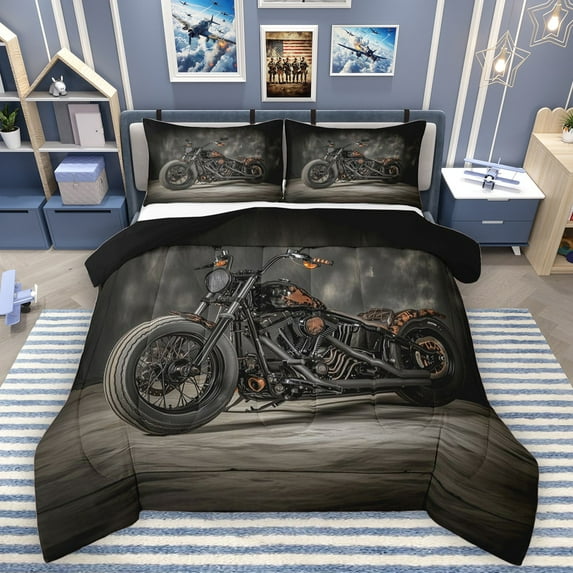 Homewish Dirt Bike Boy Bedding Comforter Set 2pcs,Extreme Sport Twin Comforter Sets Microfiber,Retro Vintage Breathable Bedding Set,Ultra Soft Home Decor,Reversible