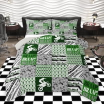 Homewish Dirt Bike Teens Bedding Comforter Set, Motorcycle Extreme Sports Twin Comforter Sets, Green Fashion Abstract Reversible Bedding Set, Super Cozy Room Decor, 2-Piece