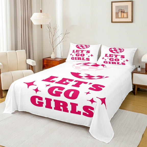 Homewish Disco Ball Twin Sheet Sets,Western Cowgirl Twin Fitted Sheet,Pink White 03 For Girls Kids,Ultra Soft Home Decor,3 Pieces