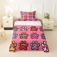 thumbnail image 1 of Homewish Dog Paws Twin Sheets,Cartoon Animal Bedding,Pink,3pcs,1 Fitted Sheet and 1 Pillowcase, 1 of 6