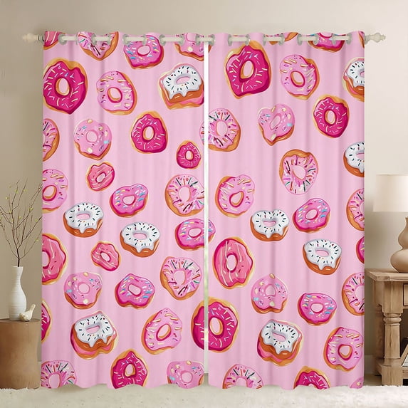 Homewish Donuts Dessert Blackout Curtains Set of 2 (52x84 Each) for Boys Girls Teens,Kawaii Fast Food Window Curtains,Dreamy Princess Curtains and Drapes,Ultra Soft Home Decor