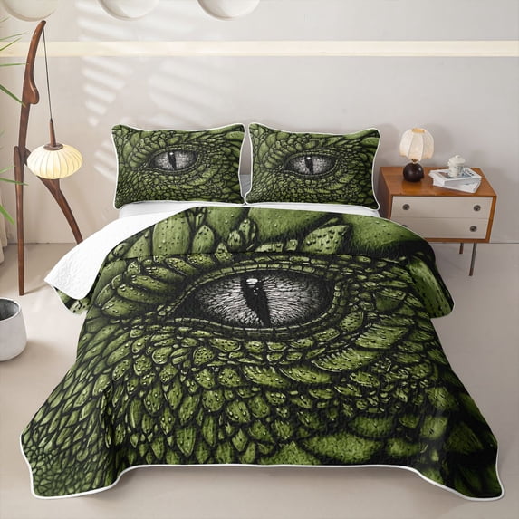 Homewish Dragon Eye Quilt Full,Black Green Full Bedspread Sets,3pcs