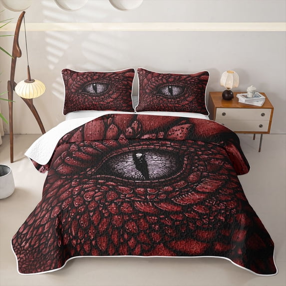 Homewish Dragon Eye Twin Quilt Set,Black Red Twin Coverlet Set,2-Piece