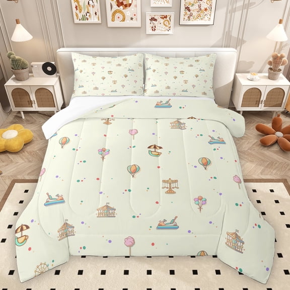 Homewish Dreamy Amusement Park Queen Comforter Set, Cartoon Cute Balloon Bedding Sets, Fairy Tale Princess Bedding Comforter Set, Luxury Bedroom Decor, 3 Pieces