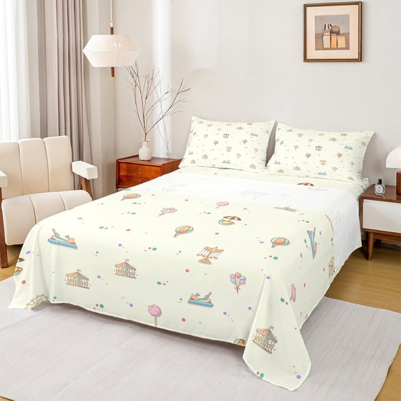 Homewish Dreamy Amusement Park Twin Sheet Sets, Cartoon Cute Balloon Twin Fitted Sheet, Fairy Tale Princess Flat Sheet, Luxury Bedroom Decor, 3 Pieces