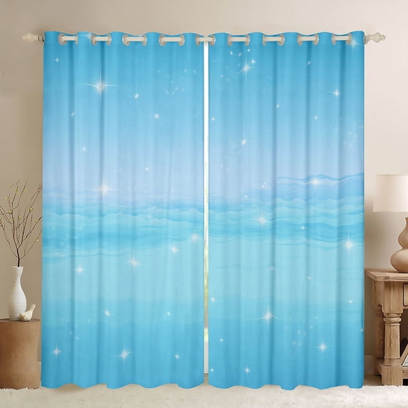 Homewish Dreamy Blue Blackout Curtains Set of 2 (52x84 Each),Stars Pattern Window Curtains,Modern Minimalism Desgin Curtains and Drapes For Teens,Super Cozy Room Decor