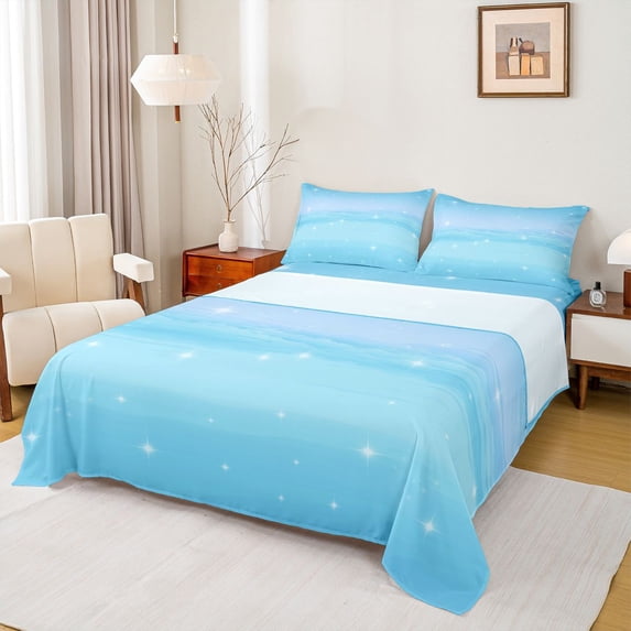 Homewish Dreamy Blue Full Size Sheets,Stars Pattern Bed Sheets,Modern Minimalism Desgin Sheet Sets For Teens,Super Cozy Room Decor,4pcs