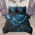 thumbnail image 1 of Homewish Dreamy Blue Rose 7 Pieces Bedding Comforter Set,Romantic Flower Full Bedding Set,Glitter Print Fitted Sheet Flat Sheet For Girls Kids,Breathable Home Decor Reversible, 1 of 8