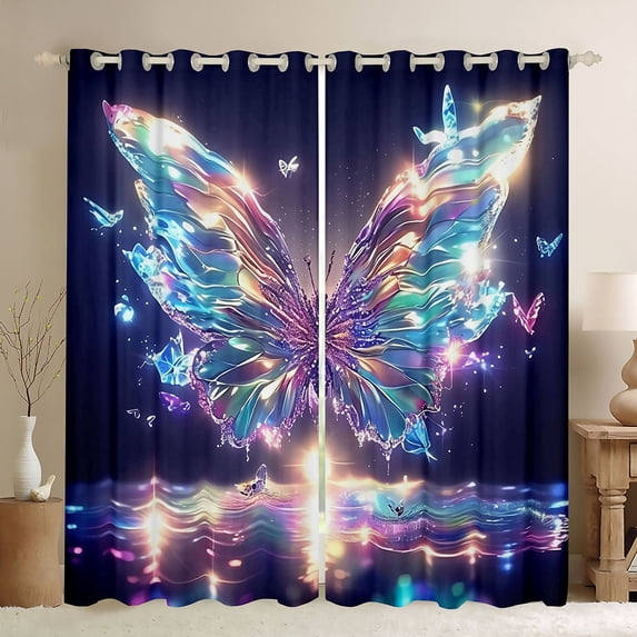 Homewish Dreamy Butterfly Kitchen Curtains for Girls, Princess Style Black Out Curtains Pack of 2 (42x63 Each)