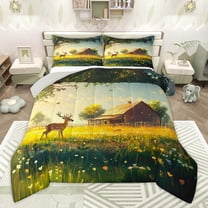 Homewish Dreamy Cartoon Deer Bedding Comforter Set, Western Rustic Cabin Twin Comforter Sets, Anime Animal Theme Reversible Bedding Set, Microfiber Bedroom Decor, 2-Piece