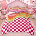 thumbnail image 1 of Homewish Dreamy Cartoon Rainbow Queen Comforter Set, Red Rectangle Abstract Plaid Bedding Sets, Teens Kids Boys Girls Reversible Bedding Comforter Set, Luxury Bedroom Decor, 3-Piece, 1 of 8