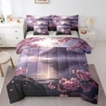 thumbnail image 1 of Homewish Dreamy Cherry Blossom 7 Pieces Full Size Bedding Sets,Japanese Landscape Full Size Bed in a Bag,Purple,Light Gray Reversible, 1 of 8