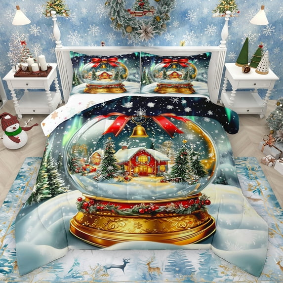 Homewish Dreamy Crystal Ball Full Size Comforter Sets, Winter Rustic Christmas Bedding Comforter Set, Happy New Year Reversible Bedding Sets, Luxury Bedroom Decor, 3 Pieces
