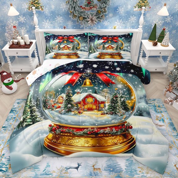 Homewish Dreamy Crystal Ball Queen Comforter Set, Winter Rustic Christmas Bedding Sets, Happy New Year Reversible Bedding Comforter Set, Luxury Bedroom Decor, 3 Pieces