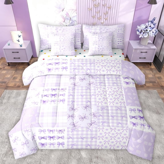 Homewish Dreamy Cute Bowknot Twin Bedding Sets 7-Piece, Fairy Tale Princess Bedding Comforter Set, Teens Kids Girls Women Reversible Sheet Sets, Luxury Bedroom Decor
