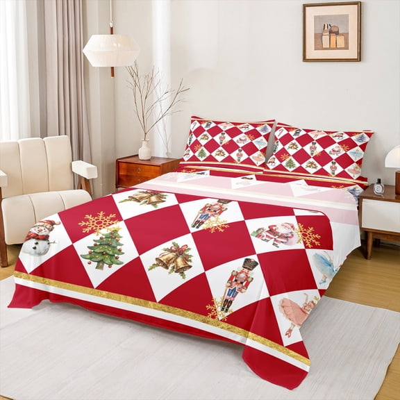 Homewish Dreamy Fairy Princess Bed Sheets for Teen, Red Buffalo Checkered King Sheets, Retro Nutcracker Guard Sheet Set, Super Cozy Room Decor, 4 Pieces
