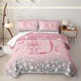 thumbnail image 1 of Homewish Dreamy Glitters Print Quilt King for Girls, Pink Bling D Letter King Coverlet Set, 1 of 7