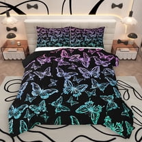 Homewish Dreamy Gradient Butterfly Full Size Comforter Sets for Kids, Cartoon Moth Animal Bedding Comforter Set, Modern Fashion Style Reversible Bedding Sets, Breathable Home Decor, 3-Piece