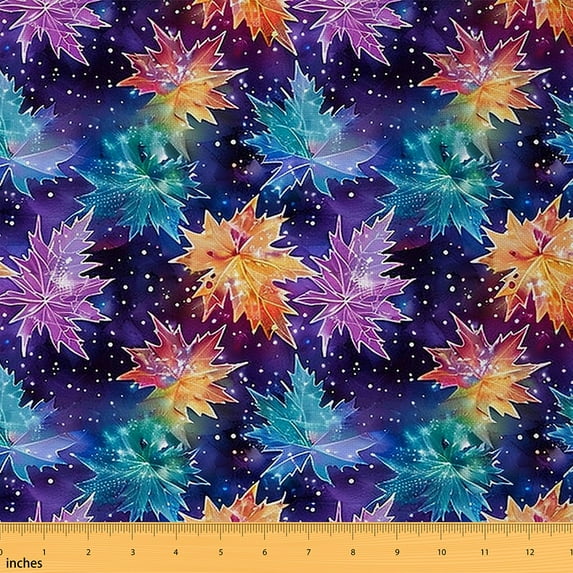 Homewish Dreamy Maple Leaf Fabric by the Yard 2 Yards, Mystic Starry Sky Sewing Fabric, Watercolor Artwork Fabric for Sewing, Luxury Bedroom Decor