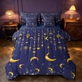 thumbnail image 1 of Homewish Dreamy Moon Stars Queen Bedding, Gold Navy Blue Bedding Comforter Set Queen, Navy Blue Reversible 7pcs, 1 of 7