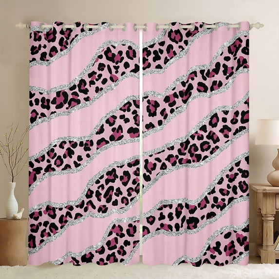 Homewish Dreamy Pink Polkadots Blackout Curtains Set of 2 (52x84 Each), Leopard Cheetah Print Window Curtains, Modern Fashion Curtains and Drapes, Curtains and Drapes Bedroom Decor