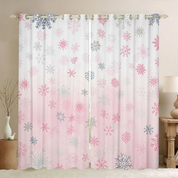 Homewish Dreamy Pink Snowflake Curtains Pack of 2 (42x84 Each), Winter Christmas Curtains Blackout, Teens Kids Girls Women Bedroom Curtains, Window Curtains Decor
