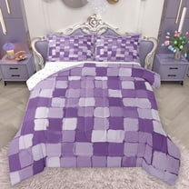 Homewish Dreamy Plum Square Bedding Comforter Set for Kids, Abstract Buffalo Piald Twin Comforter Sets, Vintage Oil Printing Reversible Bedding Set, Breathable Home Decor, 2-Piece