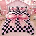 thumbnail image 1 of Homewish Dreamy Princess Bowknot Bedding Comforter Set for Kids, Black Pink Checkered Plaid Twin Comforter Sets, Kawaii Ribbon Reversible Bedding Set, Microfiber Bedroom Decor, 2-Piece, 1 of 9