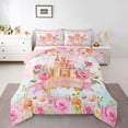thumbnail image 1 of Homewish Dreamy Princess Castle Queen Comforter Set,Pink Flower Bedding Sets,Fairy Tale Theme Bedding Comforter Set For Girls Kids,Breathable Home Decor Reversible,3pcs, 1 of 9