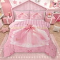 thumbnail image 1 of Homewish Dreamy Princess Dress 2pcs Bedding Comforter Set for Teens Kids Children Girls,Kawaii Pink Bow Twin Comforter Sets,Geometric Stripes Breathable Bedding Set,Lightweight Room Decor,Reversible, 1 of 8