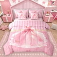 thumbnail image 1 of Homewish Dreamy Princess Dress 7-Piece Twin Bedding Sets for Teens Kids Children Girls,Kawaii Pink Bow Bedding Comforter Set,Geometric Stripes Breathable Sheet Sets,Lightweight Room Decor,Reversible, 1 of 8