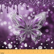 Homewish Dreamy Purple Butterfly Fabric by the Yard 3 Yard for Female, Bling Sequin Print Room Decor Fabric by the Yard, Fashion Princess Sewing Fabric, Breathable Home Decor