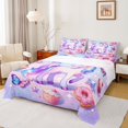 thumbnail image 1 of Homewish Dreamy Purple Unicorn Full Size Sheets for Kids, Donut Cake Dessert Bed Sheets, Glitter Stars Butterfly Sheet Sets, Microfiber Bedroom Decor, 4-Piece, 1 of 7