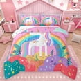 thumbnail image 1 of Homewish Dreamy Unicorn Teens Bedding Comforter Set, Girly Pink Cartoon Animal Twin Comforter Sets, Rainbow Plant Reversible Bedding Set, Luxury Bedroom Decor, 2-Piece, 1 of 8