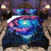 Homewish Dreamy Watercolor Aurora Bedding Comforter Set,Natural Scenery Twin Comforter Sets,Tropical Plant Pine Tree Bedding Set For Girls Kids,Super Cozy Room Decor Reversible,2-Piece