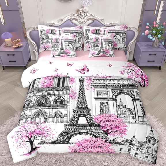 Homewish Eiffel Tower 7-Piece Queen Bedding Set - Romantic Paris Valentine
