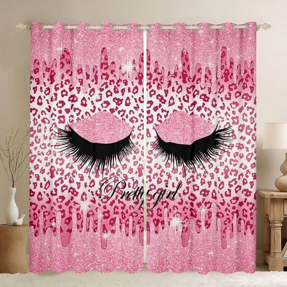 Homewish Elegant Eyelash Black Out Curtains for Female Men Adults,Leopard Print Curtains Pack of 2 (42x63 Each),Bling Pink Splash Glitter Bedroom Curtains,Microfiber Bedroom Decor