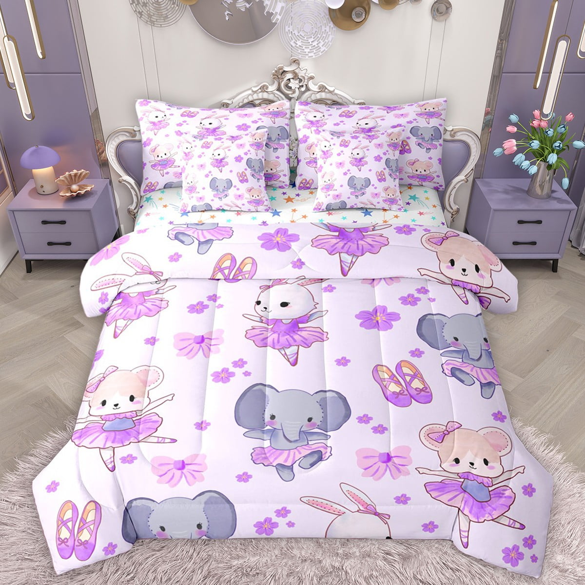 Homewish Elephants Rabbits 7-Piece Bedding Comforter Set For Preppy ...