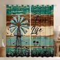 thumbnail image 1 of Homewish Enjoy Farm Life Black Out Curtains, Teal Cabin Wooden Plank Curtains Pack of 2 (42x63 Each), Countryside Style Bedroom Curtains, Curtains and Drapes Decor, 1 of 6