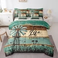 thumbnail image 1 of Homewish Enjoy Farm Life Twin Bedding Sets 7-Piece, Teal Cabin Wooden Plank Bedding Comforter Set, Countryside Style Reversible Sheet Sets, Lightweight Room Decor, 1 of 7
