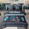 thumbnail image 1 of Homewish Est Sleep Football Bedding Comforter Set 7pcs for Kids, Soccer Sports Helmet Queen Bedding Sets, Black Teal Cartoon Reversible Queen Sheet Sets, Ultra Soft Bedroom Decor, 1 of 7
