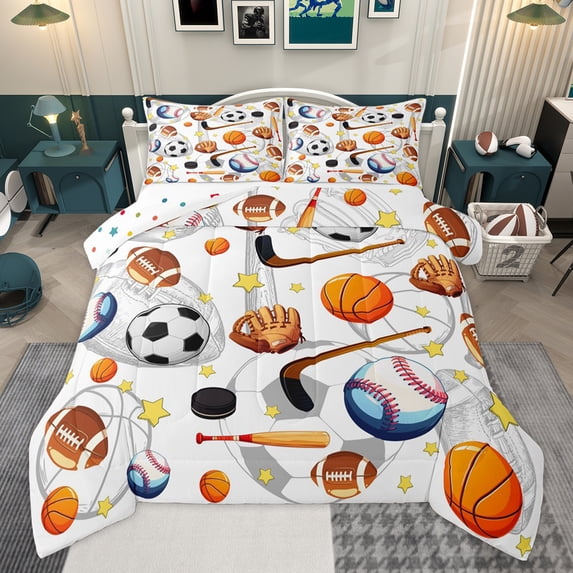 Homewish Est Sleep Sports Queen Comforter Set, Kawaii Rugby Football Bedding Sets, 3pcs