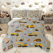 Homewish Excavator Bulldozer Print Bedding Comforter Set,Construction Vehicle Theme Twin Comforter Sets,Gray Yellow Bedding Set For Kids,Microfiber Bedroom Decor Reversible,2pcs