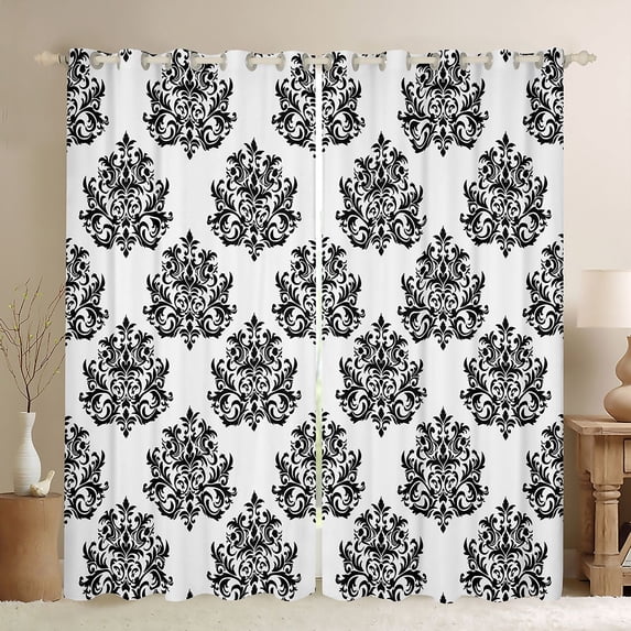 Homewish Exotic Black Damask Blackout Curtains Set of 2 (52x84 Each) for Teens Girls Female,Bohemian Theme Window Curtains,Traditional Floral Flower Curtains and Drapes,Luxury Bedroom Decor
