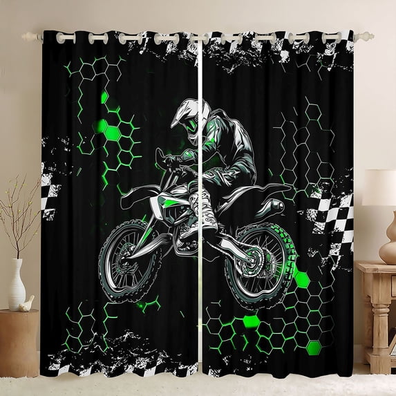 Homewish Extreme Sport Motorcycle Curtains Pack of 2 (42x84 Each) For Female Men,Abstract Graffiti Splash Curtains Blackout,Gradient Geometric Hexagon Bedroom Curtains,Luxury Bedroom Decor